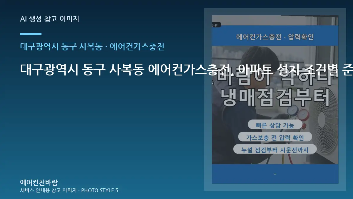 대구광역시 동구 사복동 에어컨가스충전, 아파트 설치 조건별 준비사항 · 공간별 점검순서